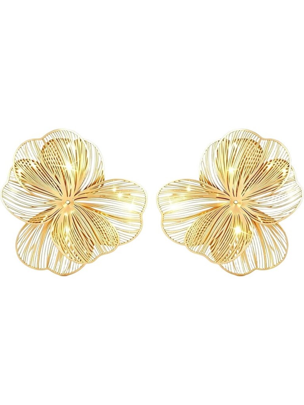 Women's Gold Flower Stud Filigree Statement Large Floral Petal Earrings